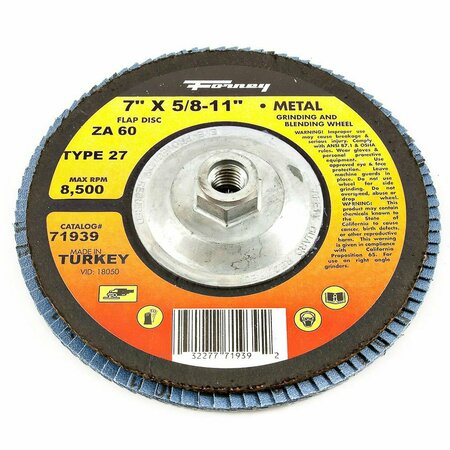 FORNEY Flap Disc, Type 27, 7 in x 5/8 in-11, ZA60 71939